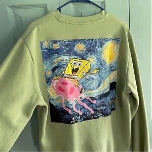 Nickelodeon Spongebob Squarepants Pullover Sz Large‎ Green Long Sleeve Van Gogh